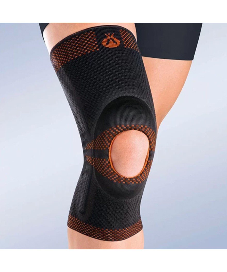 Rodillera con rótula abierta, rodete de silicona y estabilizadores laterales - Ref: 9105-Rodisil (negro)